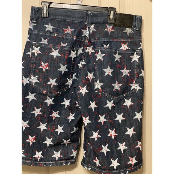 King Maker Custom Men's Jean Shorts 36x13 Straight Fit Dark Wash White Stars Red - Picture 4 of 15